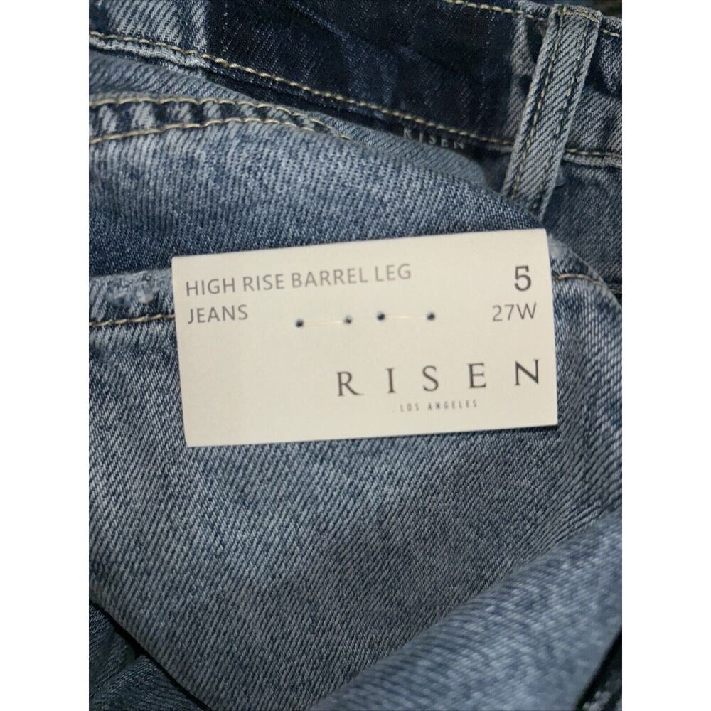 NWT Risen Cotton Blend Distressed High Rise Barrel Leg Jeans Size 5/27 - Picture 9 of 9